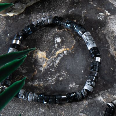 Bracelet perles heishi en jaspe noir et gris