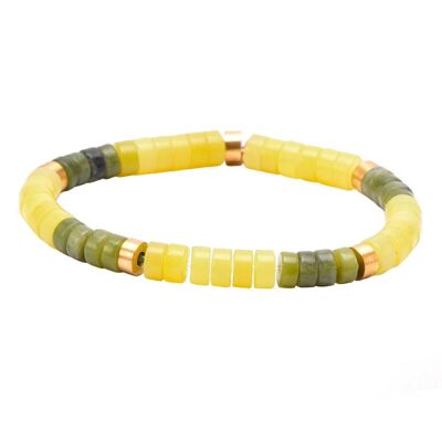 Heishi bead bracelet in yellow jasper and green jasper