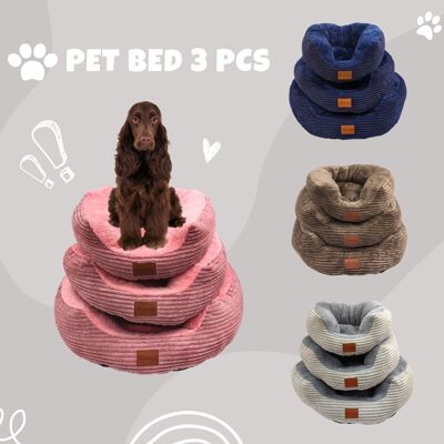 3 Pcs Cama De Perro Pana Con Interior De Felpa (6 Colores)