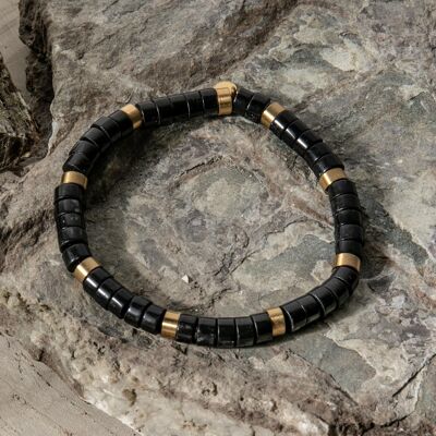 Golden heishi bead bracelet in black agate