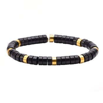 Bracelet doré perles heishi en agate noire 3
