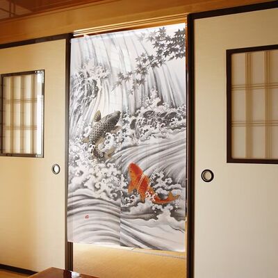 COS2030 Noren rideaux de porte japonais motif Cascade de carpes