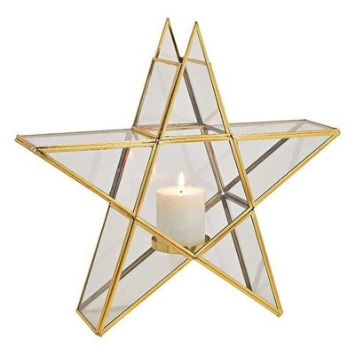 Windlicht Stern, für 1 Stk. Kerze aus Glas, Metall Gold (B/H/T) 40x39x10cm