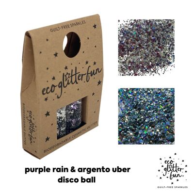 Eco Glitter Fun Holo Mini Box 10 - Bola de discoteca Uber Lluvia Púrpura y Argento