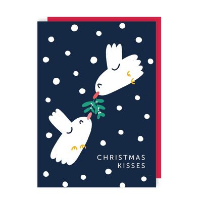 Paquete de 6 tarjetas de besos navideños con muérdago y paloma linda