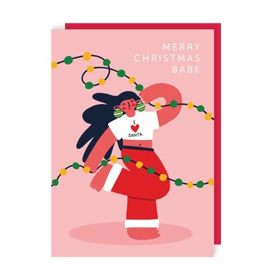 Lindo paquete de 6 tarjetas con luces navideñas I Love Santa