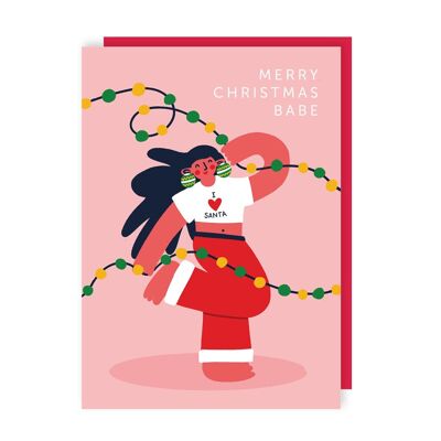 Cute I Love Santa Christmas Lights Card Pack of 6