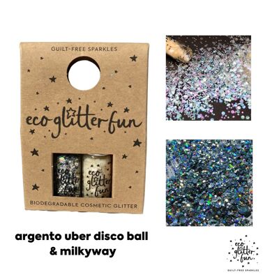Eco Glitter Fun Pure Holo Mini Box 7 – Milchstraße und Argento Uber Disco-Kugel