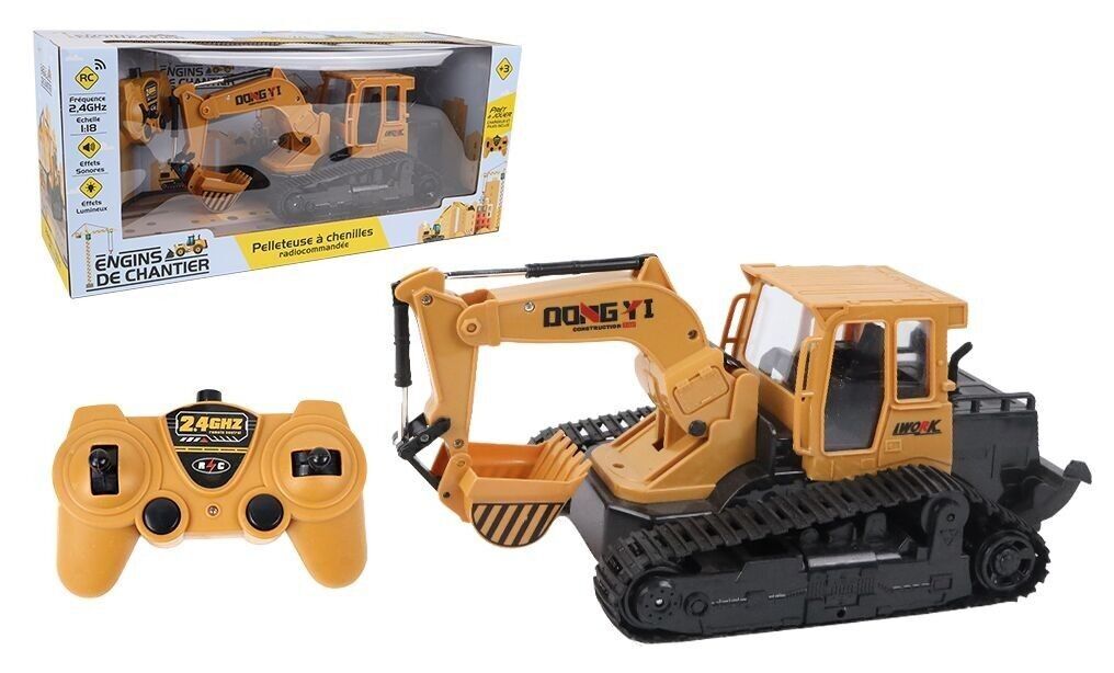 ENGINS DE CHANTIER - Camion Pelleteuse à Chenille - Véhicules d'Interventions - 094323 - Jaune - Plastique - 1/18 - Véhicule Télécommandé - Prêt À Rouler - Travaux - Jouet Enfant - À partir de 3 ans