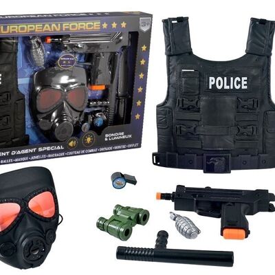 EUROPEAN FORCE - Panoplie Police - Accessoires de Déguisement - 183303 - Noir - Plastique - Militaire - Jouet Enfant - Carnaval - Costume - Agent Spécial - 60 cm x 34 cm - À Partir de 3 ans