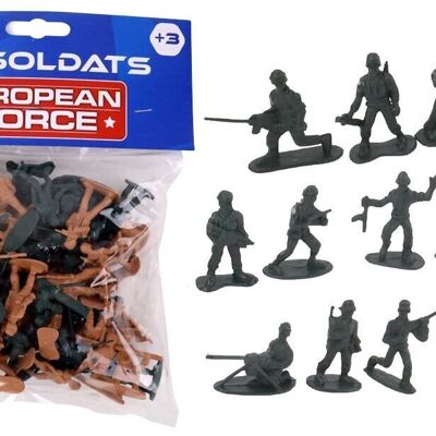 EUROPEAN FORCE - 60 Petits Soldats - Soldats - 080227 - Kaki - Plastique - Militaire - Jouet Enfant - Miniature - 3,5 cm x 3,5 cm - À Partir de 3 ans