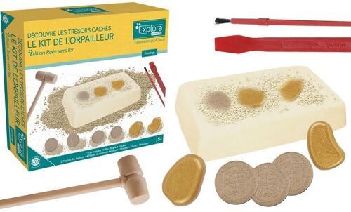 EXPLORA - Pépites D'Or - Kit De L'Orpailleur - 039393 - Plâtre à Creuser - Kit de Découverte - Jeu Pour Enfant - Scientifique - Éducatif - Aventure - Ludique - Jouet - Déterrer - À Partir de 5 ans