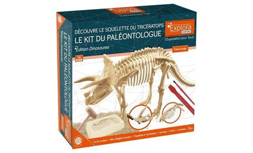 EXPLORA - Tricératops - Kit De Paléontologue - 039399 - Plâtre à Creuser - Dinosaures - Kit de Découverte - Jeu Pour Enfant - Scientifique - Éducatif - Aventure - Ludique - Jouet - À Partir de 6 ans