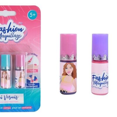 FASHION MAQUILLAGE - 3 Vernis À Ongles - Rose - Violet -Bleu - 258012 - Multicolore - Plastique - Jeu pour Enfant - Ongles - Testé Par un Laboratoire Français - 11,5 cm x 16 cm - À Partir de 5 ans