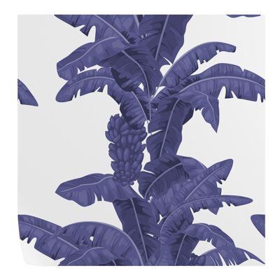 Papel pintado de palmeras exóticas en blanco y azul