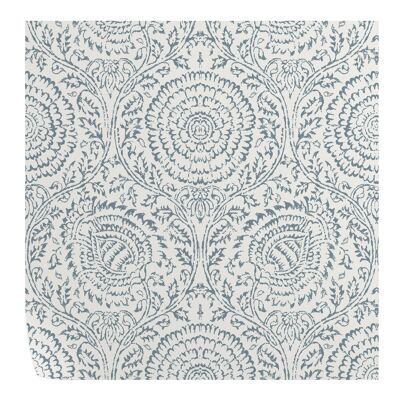 Shabby Chic White and Blue Damask Floral Wallpaper