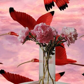 Papier peint oiseaux roses tropicaux au coucher du soleil 4