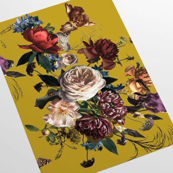Papier Peint Floral De Style Flamand Fond Jaune Moutarde 4