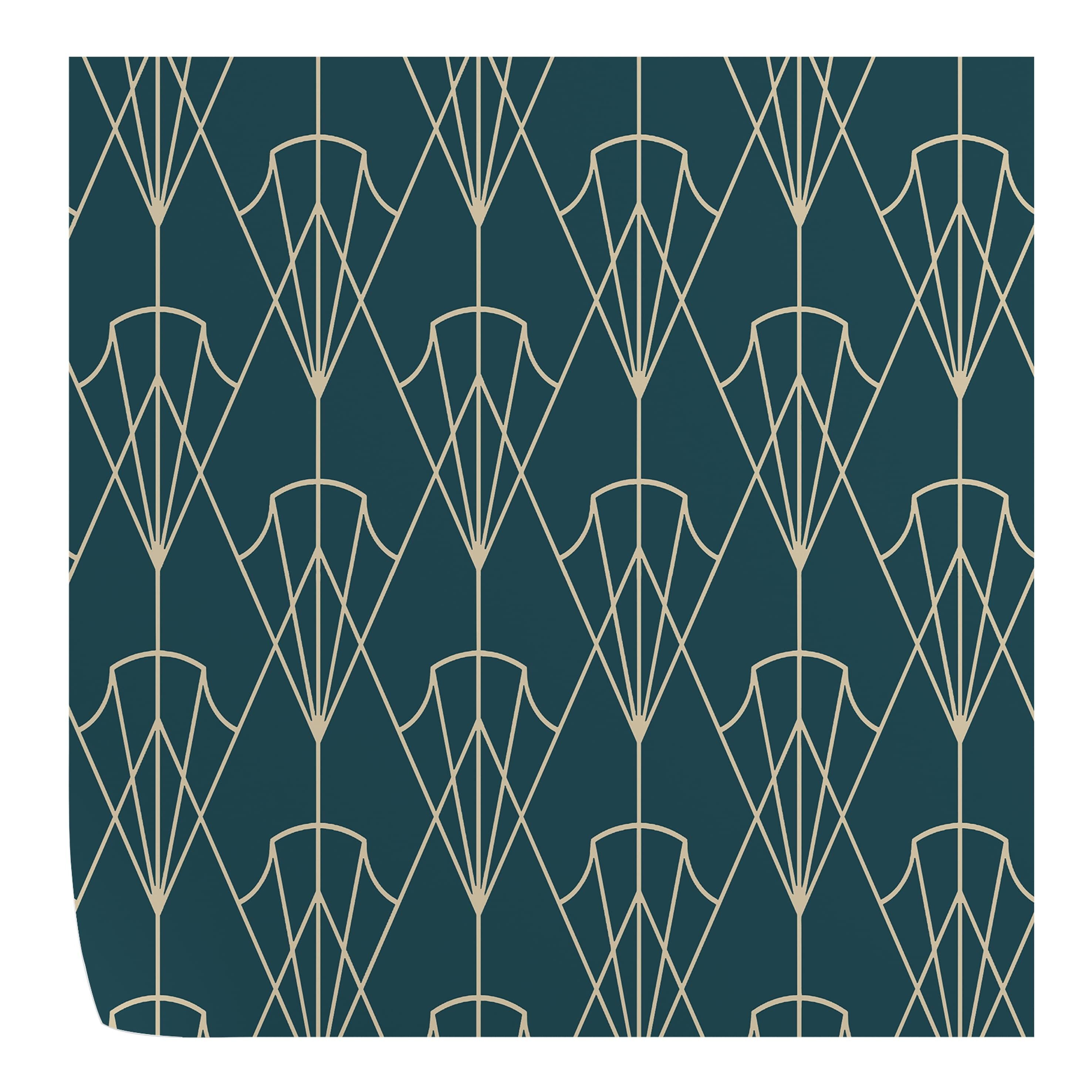 Papier Peint Art Déco Années 1930 Vert Huile