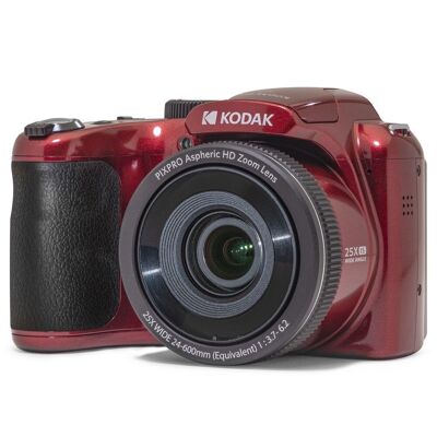 KODAK Pixpro Astro Zoom AZ255 - Fotocamera bridge digitale da 16 Mpixel, zoom ottico 25X, video HD 1080p, grandangolo da 24 mm, stabilizzatore ottico di immagine, schermo LCD da 3, batteria AA - Rosso - Rosso