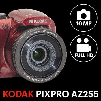 KODAK Pixpro Astro Zoom AZ255 - Appareil Photo Bridge Numérique 16 Mpixels, Zoom Optique 25X, Video HD 1080p, Grand Angle 24 mm, Stabilisateur Optique de l'image, Ecran LCD 3, Pile AA - Rouge - Rouge 2
