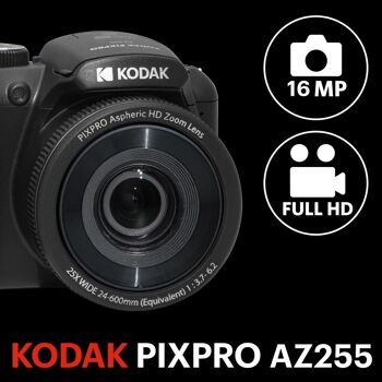 KODAK Pixpro Astro Zoom AZ255 - Appareil Photo Bridge Numérique 16 Mpixels, Zoom Optique 25X, Video HD 1080p, Grand Angle 24 mm, Stabilisateur Optique de l'image, Ecran LCD 3, Pile AA - Noir 3