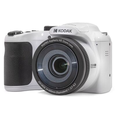 KODAK Pixpro Astro Zoom AZ255 - Fotocamera bridge digitale da 16 Mpixel, zoom ottico 25X, video HD 1080p, grandangolo da 24 mm, stabilizzatore ottico di immagine, schermo LCD da 3, batteria AA - Bianco