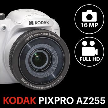 KODAK Pixpro Astro Zoom AZ255 - Appareil Photo Bridge Numérique 16 Mpixels, Zoom Optique 25X, Video HD 1080p, Grand Angle 24 mm, Stabilisateur Optique de l'image, Ecran LCD 3, Pile AA - Blanc 2