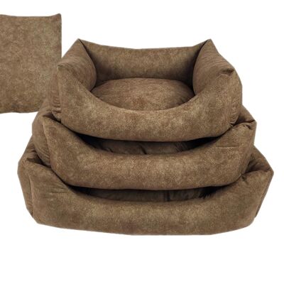 3 Pcs Cama De Perro De Gamuza Estampado Desgastado Caqui