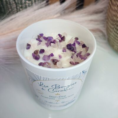 Well-being scented candle natural purple and pink stone, rose quartz amethyst, semi-precious stone, natural candle, Christmas gift