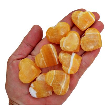 10 Pcs Lot of Orange Calcite Crystal Heart (30mm - 35mm)