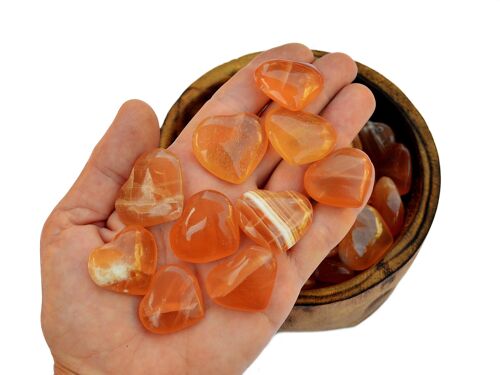 10 Pcs Lot of Honey Calcite Carved Heart Crystal (25mm - 30mm)