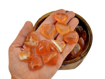 Lot de 10 pièces de cristal de cœur sculpté en calcite de miel (25mm - 30mm) 1