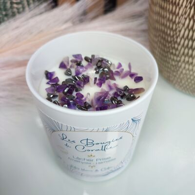 Let go scented candle with purple and gray semi-precious natural stone, hematite amethyst, natural candle, Christmas gift