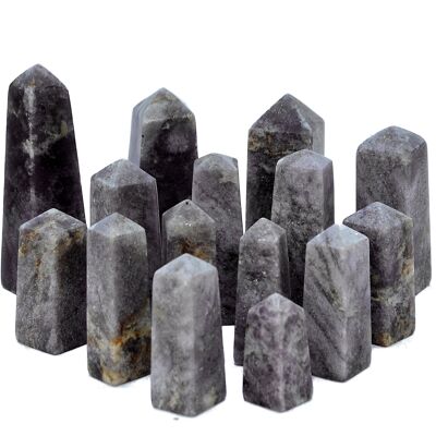 Obelisco de cristal de lepidolita púrpura (7-12 piezas) Lote de 1 kg