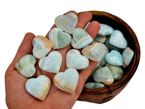 10 Pcs Lot of Caribbean Calcite Heart Crystal (25mm - 30mm)