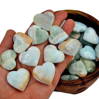 Lotto di 10 pezzi di cristallo di cuore di calcite caraibico (25 mm - 30 mm)