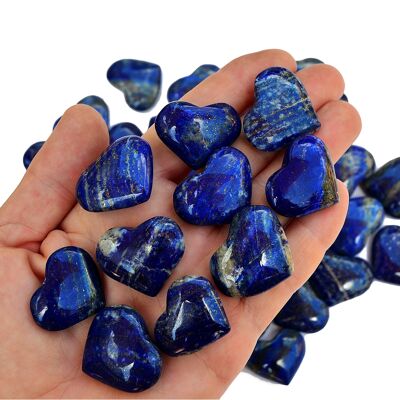 Lote de 10 piezas de cristal de corazón de lapislázuli (25 mm - 35 mm)