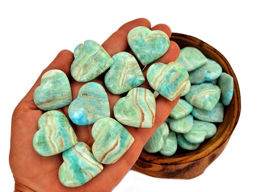 10 Pcs Lot of Blue Aragonite Crystal Heart (30mm - 35mm)