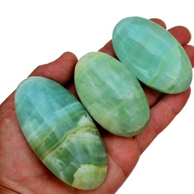Pistachio Calcite Palm Stone (6-10 Pcs) - 1 Kg Green Calcite Lot (45mm - 95mm)