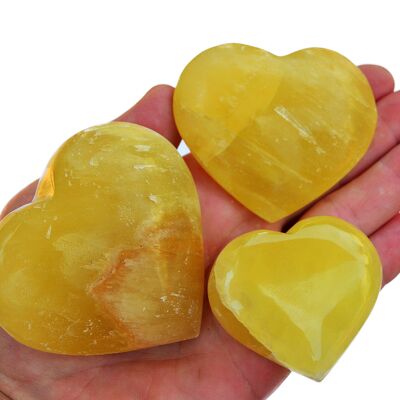 Cristal de corazón de calcita de limón (50 mm - 75 mm)