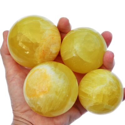 Sphère de cristal de calcite citronnée (3-5 pièces) – (50 mm – 65 mm) 1 kg de calcite jaune