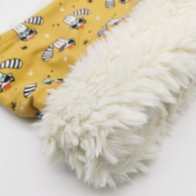 Children's Snood with Raccoon pattern, 7-12 years old - mustard