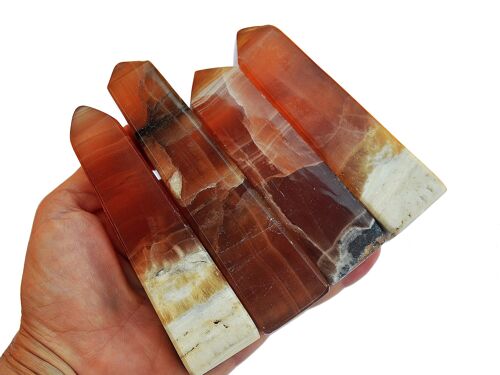 Natural Honey Calcite Obelisk (140g - 400g) - Large Banded Calcite Tower