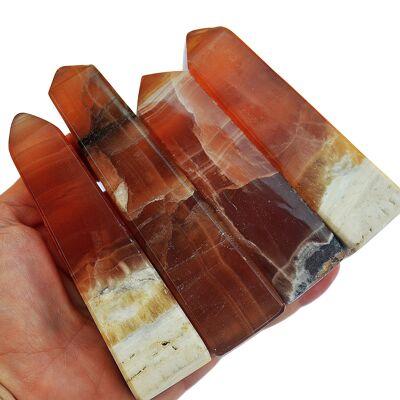 Natural Honey Calcite Obelisk (140g - 400g) - Large Banded Calcite Tower