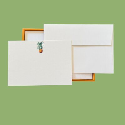 Juego de tarjetas de notas con diseño de piña y sobres verjurados