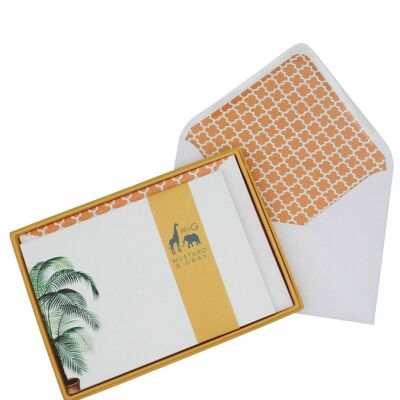 Ensemble de cartes de notes en palmier en pot avec enveloppes doublées