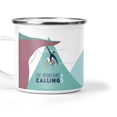 The Mountains Are Calling Climbing Enamel Metal Tin Cup