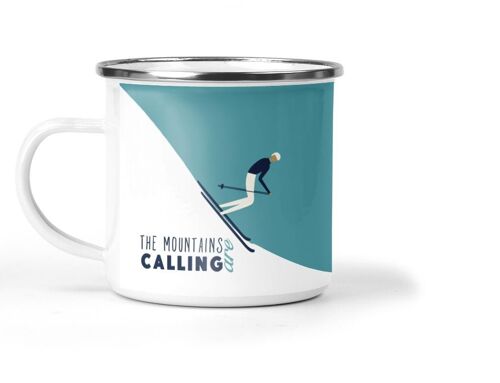 The Mountains Are Calling Skiing Enamel Metal Tin Cup