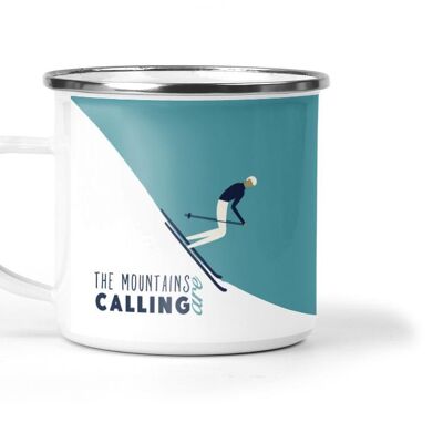The Mountains Are Calling Skiing Enamel Metal Tin Cup